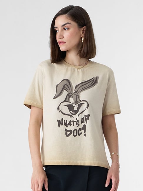 The Souled Store Off White Cotton Relaxed Fit Printed T-Shirt-picture-19