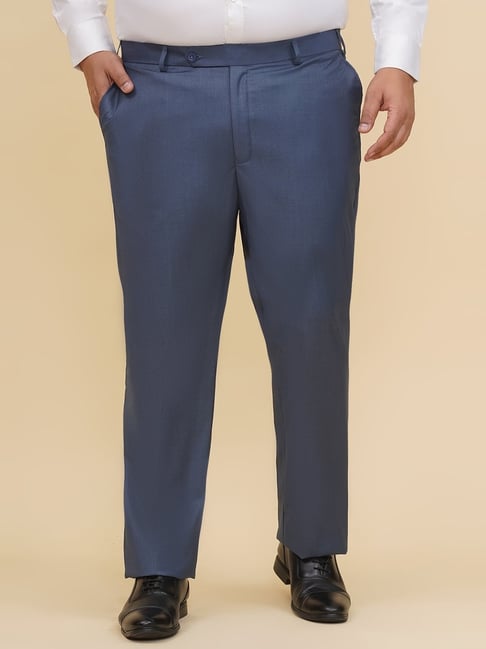 John Pride Blue Cotton Plain Formal Trousers-picture-29