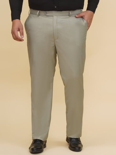 John Pride Green Cotton Plain Formal Trousers-picture-31