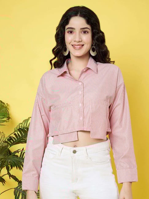 Anvi Be Yourself Pink Cotton Loose Fit Striped Shirt-picture-37