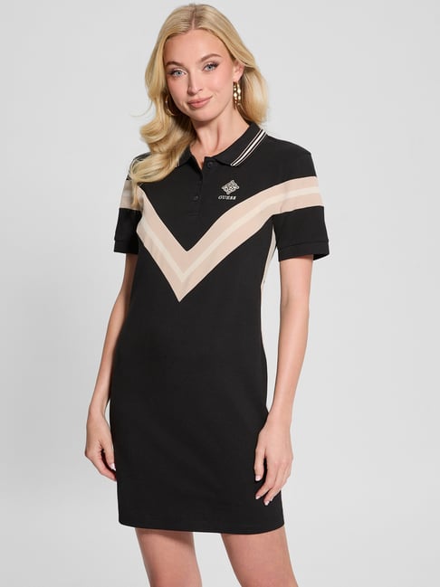 black and white guess dress GUESS ECO AKILINA DRESS BLACK ON WHITE POIS | Online Outlet