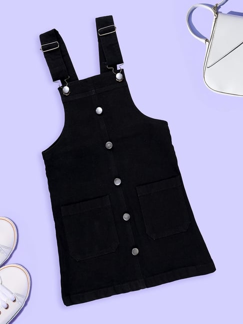 Kiddopanti Girls Black Denim Dungaree Skirt