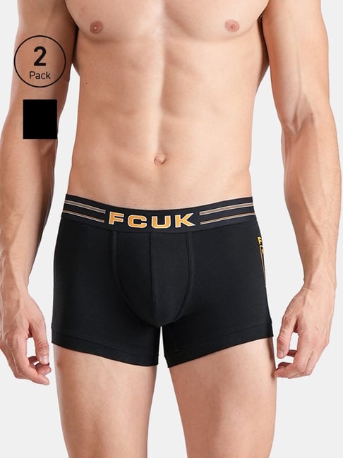 FCUK Black Cotton Blend Solid Trunks Pack of 2-picture-12