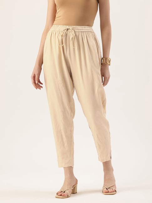 Amukti Beige Rayon Solid Trousers-picture-17