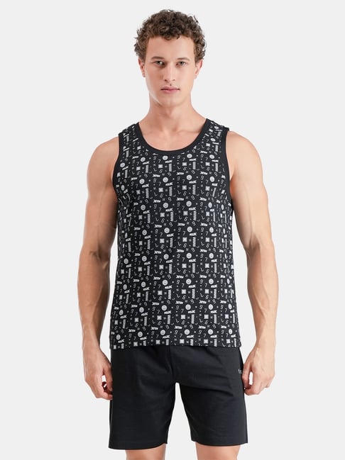 FCUK Black Cotton Print Sleeveless Vests-picture-19