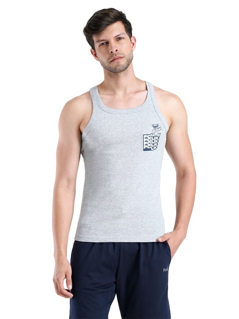 FCUK Grey Cotton Logo Sleeveless Vests