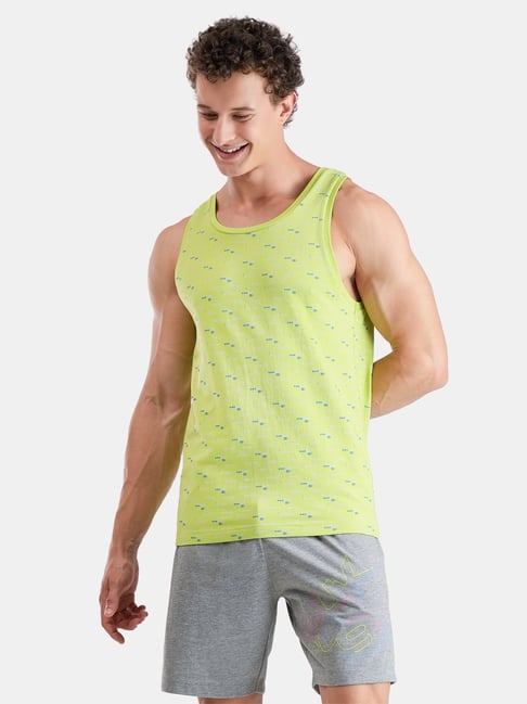 FCUK Green Cotton Print Sleeveless Vests
