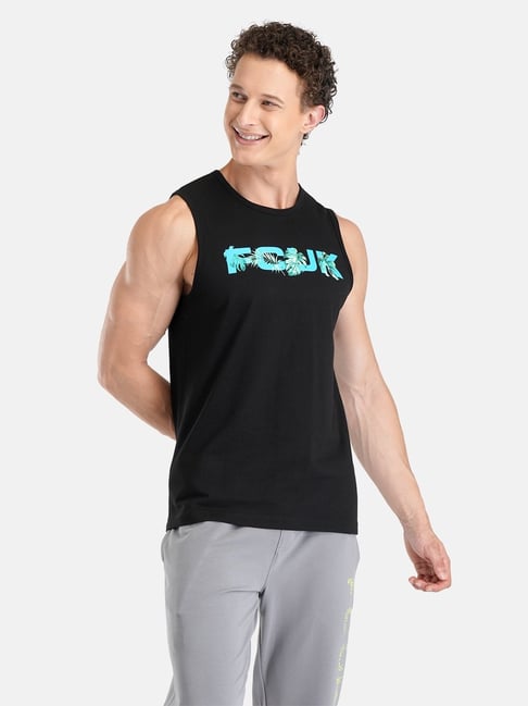 FCUK Black Cotton Print Sleeveless Vests-picture-16