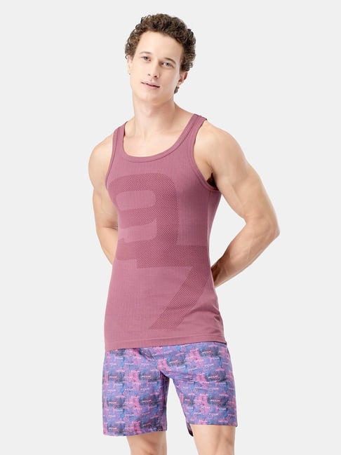 FCUK Lilac Cotton Print Sleeveless Vests