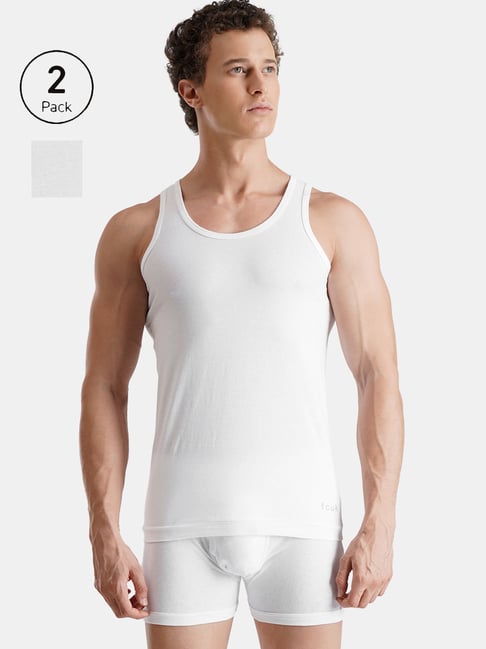 FCUK White Cotton Solid Sleeveless Vests Pack of 2