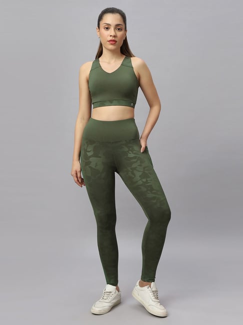 Soie Green Regular Fit Sport Bra & Tights Set