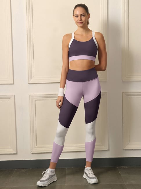 Soie Purple Regular Fit Sport Bra & Tights Set