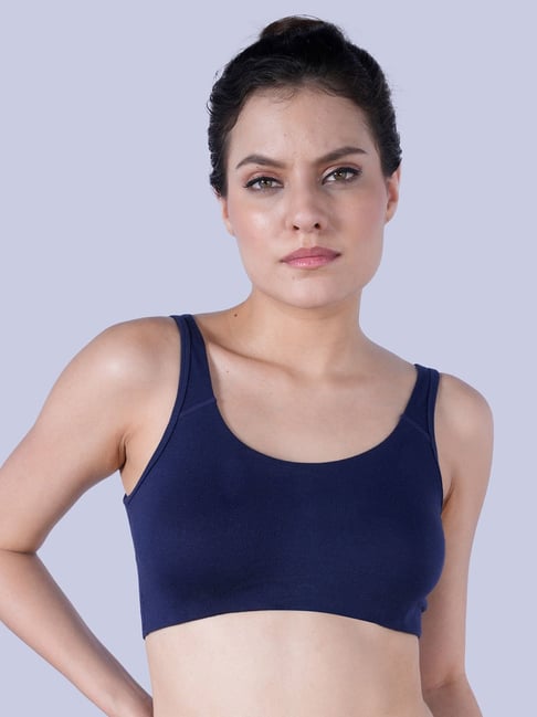 Soie Navy Blue Cotton Regular Fit Sport Bra