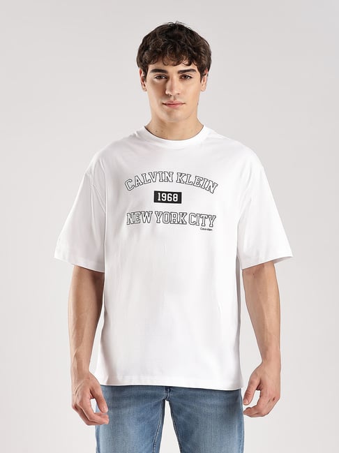 CALVIN KLEIN JEANS White Logo Relaxed Fit Cotton T-Shirt