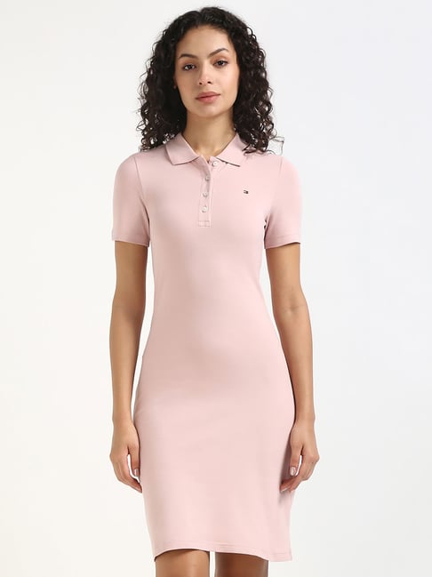 TOMMY HILFIGER Foggy Pink Cotton Polo Collered T-Shirt Dress