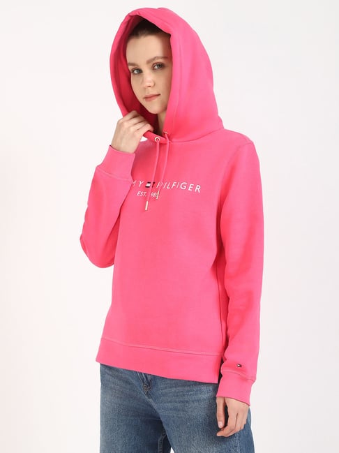 TOMMY HILFIGER Fandango Pink Regular Fit Cotton Hooded Neck Sweatshirt-picture-41