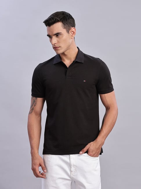 TOMMY HILFIGER Black Solid Polo T-Shirt