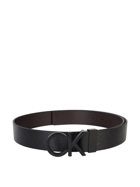 CALVIN KLEIN Brown & Black Logo Leather Reversible Belt