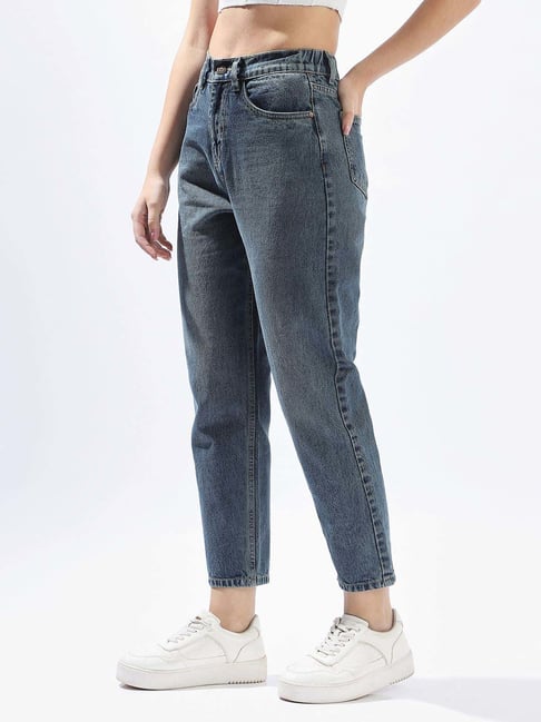High Star Blue Cotton Mom Fit Jeans