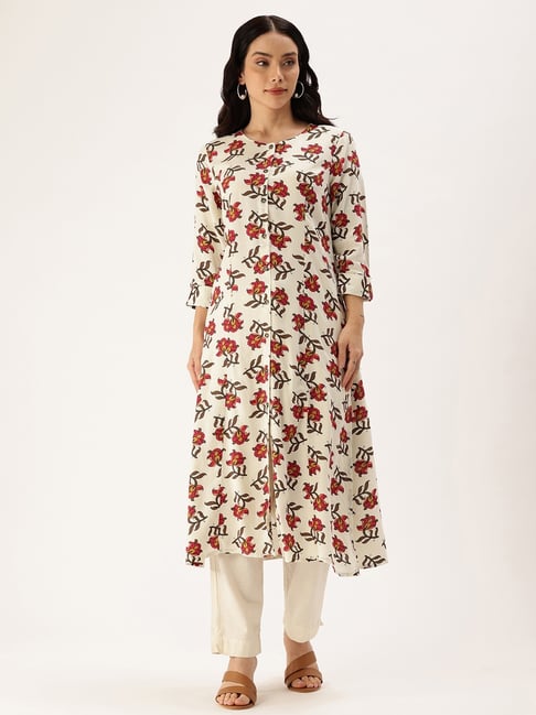 Amukti White Rayon Printed Three-Quarter Sleeves Kurta-picture-24