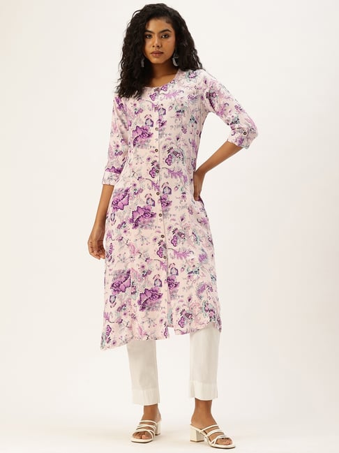 Amukti Purple Rayon Printed Three-Quarter Sleeves Kurta-picture-39