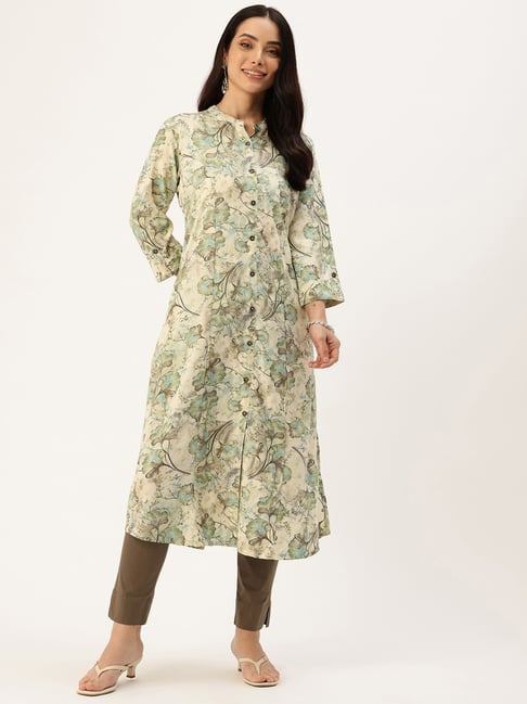 Amukti Off White Rayon Printed Three-Quarter Sleeves Kurta-picture-15