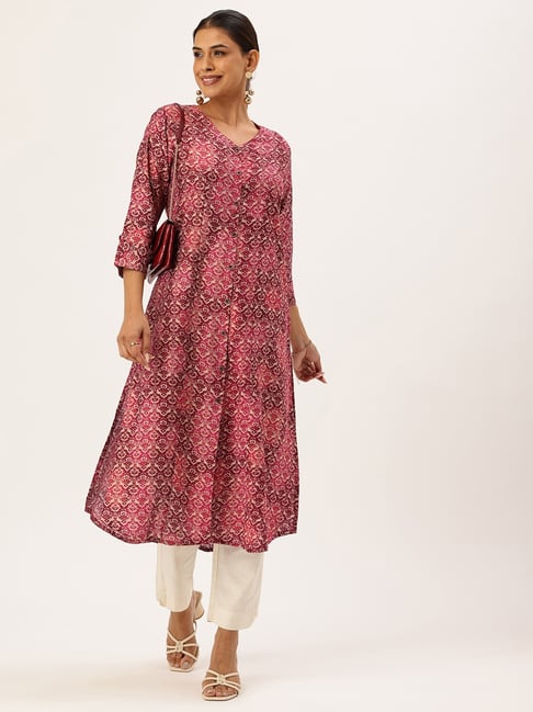 Amukti Pink Rayon Printed Three-Quarter Sleeves Kurta-picture-35