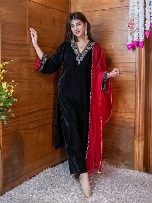 Buy Label Shaurya Sanadhya Black Red Suit Set for Womens Online
