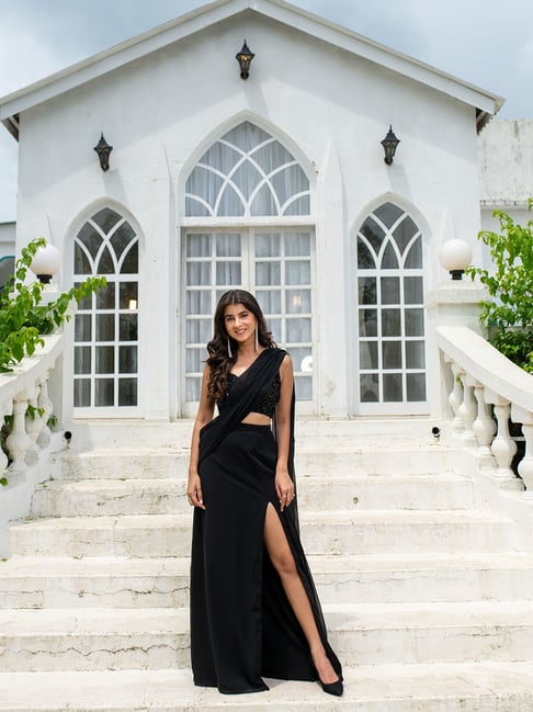 Label Shaurya Sanadhya Black Comfort Fit Skirt Slit Saree-picture-45