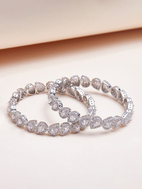 Voylla Pear Cut Cluster Setting Zircons Adorned Silver Plated Brass Bracelets-picture-11