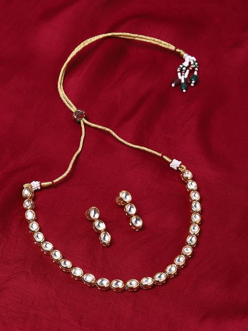 Voylla Kundan Gold Plated Brass Necklace Set