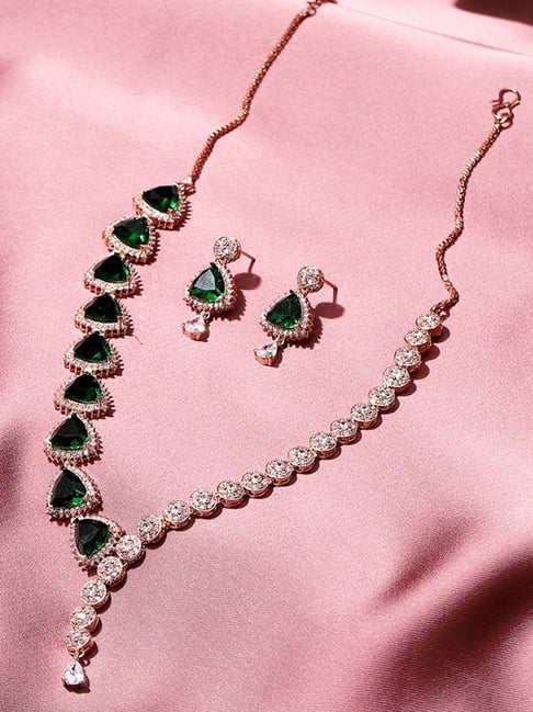 Rose Gold Necklace Voylla Necklace Set Voylla CZ Rose Gold Plated