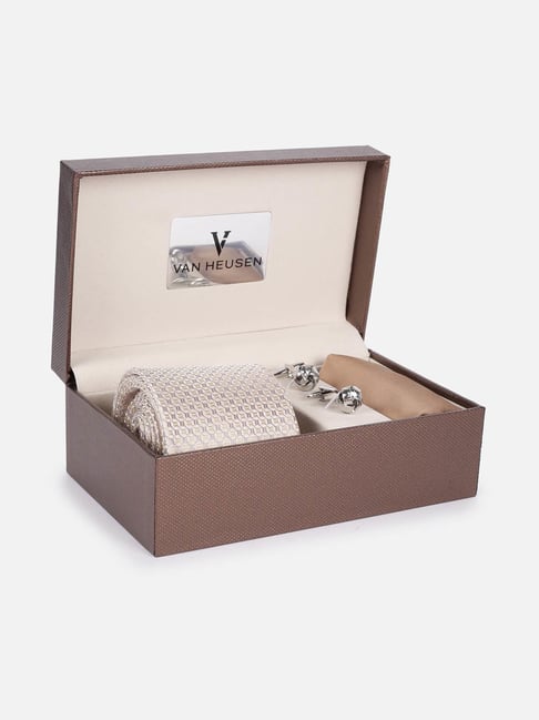 Van Heusen Grey Embroidered Tie with Pocket Square & Cufflink-picture-38