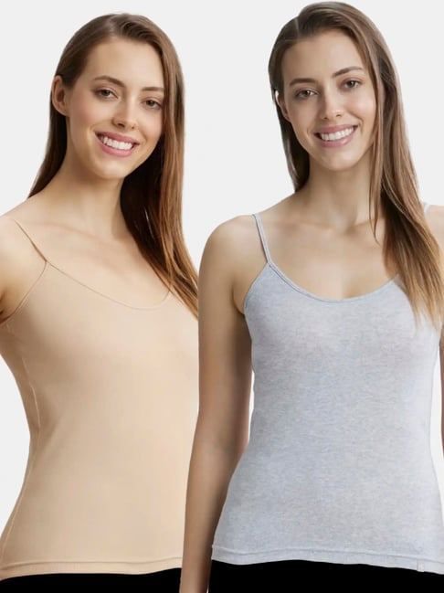 Jockey Steel Grey Melange & Light Skin Plain Camisole (Pack of 2)