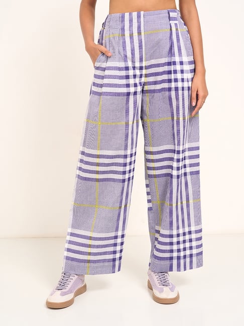 Akkriti By Pantaloons Purple Cotton Relaxed Fit Checks Palazzos-picture-22