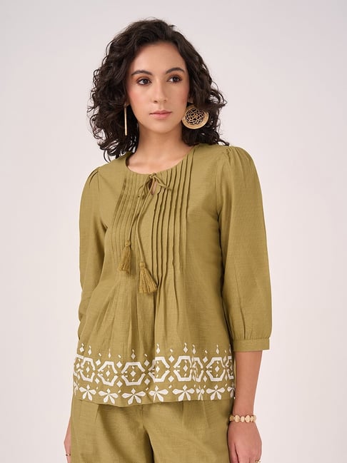 Akkriti By Pantaloons Green Cotton Regular Fit Printed Top-picture-14