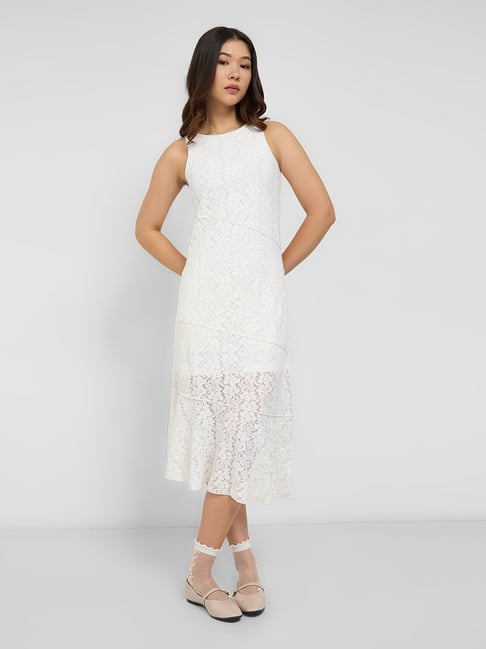 Honey By Pantaloons White Slim Fit Self Pattern Dress