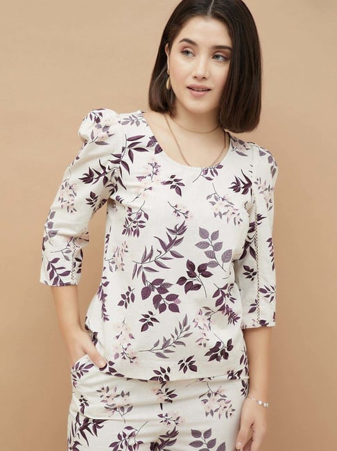 Code By Lifestyle Beige Regular Fit Printed Top-picture-28