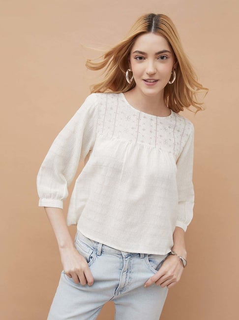 Fame Forever By Lifestyle Off White Regular Fit Printed Top-picture-42