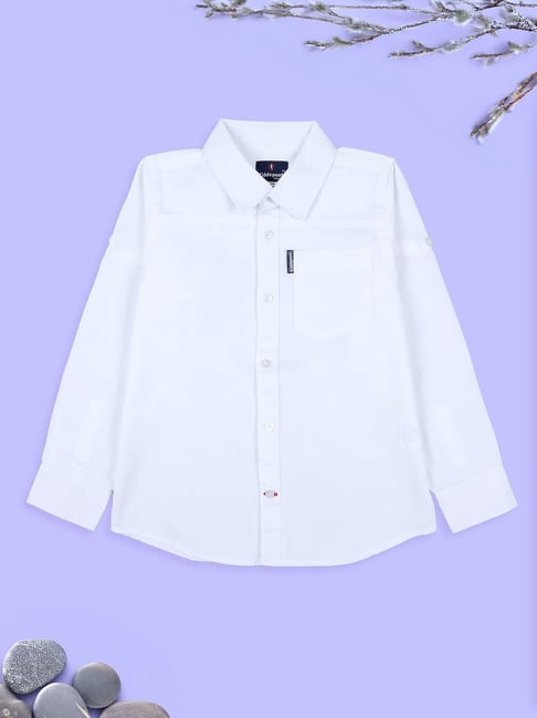Kiddopanti Boys White Cotton Regular Fit Shirt