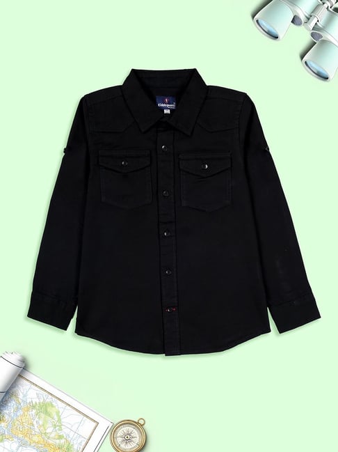 Kiddopanti Boys Black Cotton Regular Fit Shirt