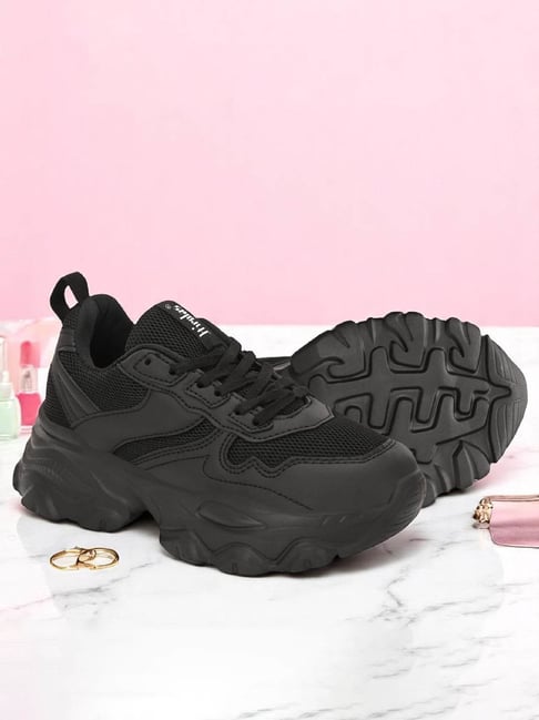 Hirolas Women's Chunky Black Casual Sneakers