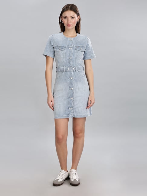 Buy Cotton Round Neck Denim Dress at Best Price @ Tata CLiQ Buy Cotton Round Neck Denim Dress at Best Price @ Tata CLiQ