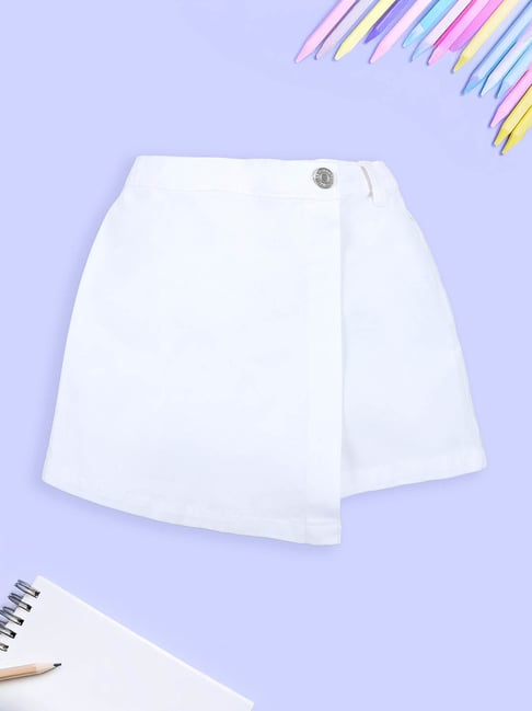 Kiddopanti Girls White Cotton Regular Fit Skorts-picture-34