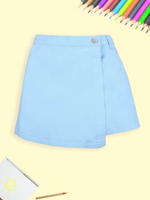 Kiddopanti Girls Pastel Blue Cotton Regular Fit Skorts-picture-36