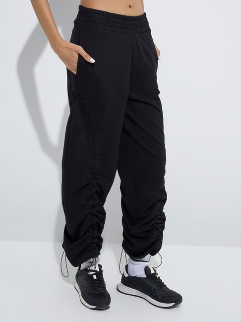 Studiofit by Westside Black Ruched High-Rise Cotton Track Pants