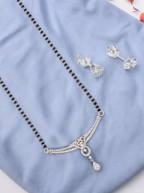Taraash 925 Sterling Silver Mangalsutra With CZ Earring For Women