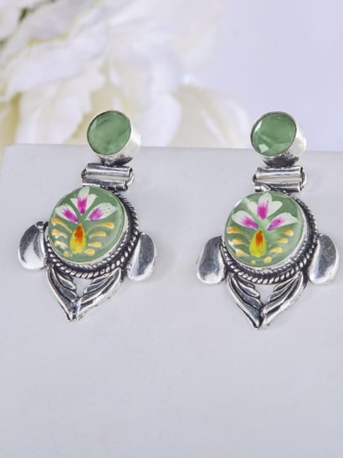 Priyaasi Green Floral Emerald Oxidized Drop Earring-picture-21