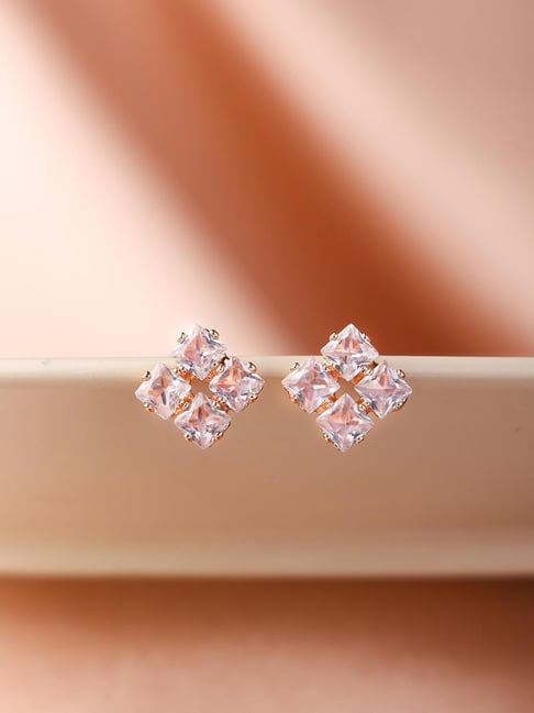 Prita by Priyaasi Rose Gold Plated American Diamond Crystal Studded Stud Earring-picture-36