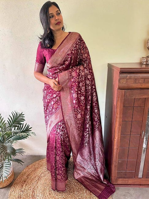 Anjaneya Sarees Purple Banarasi Silk Woven Design Saree with Unstitched Blouse-picture-33